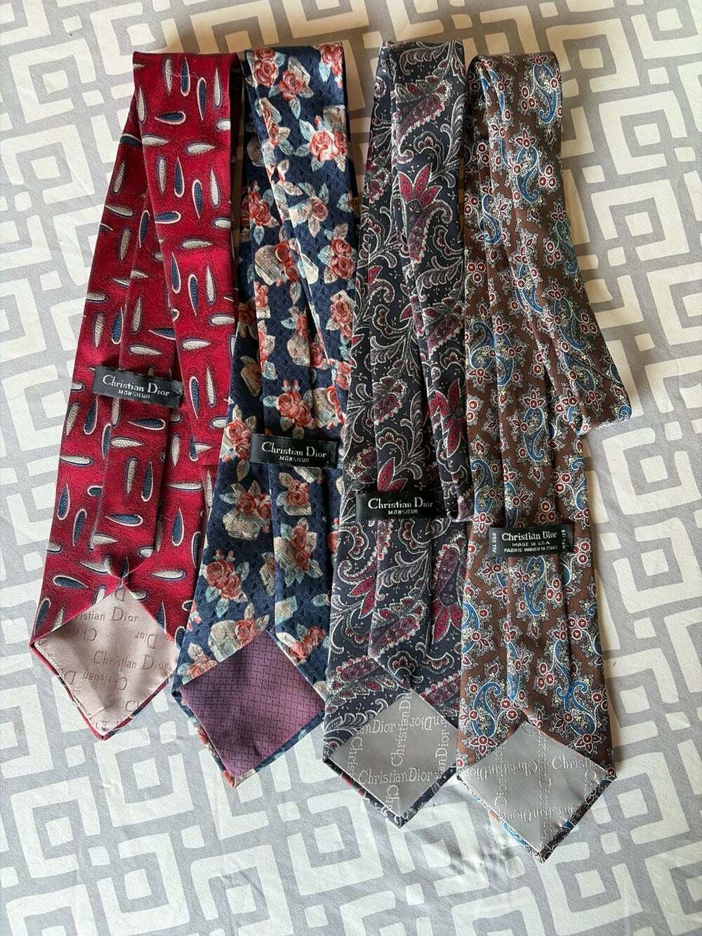 Lot of 4 Vintage Christian Dior Monsieur Silk Ties Paisley Floral Abstract